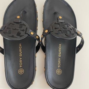 Tory Burch 7.5 Miller Cloud Coin Calf Leather Sandal Slide